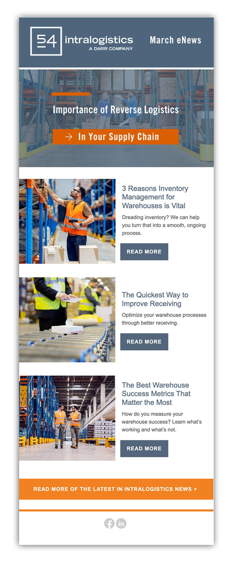 Email newsletter for the material handling and warehouse industry