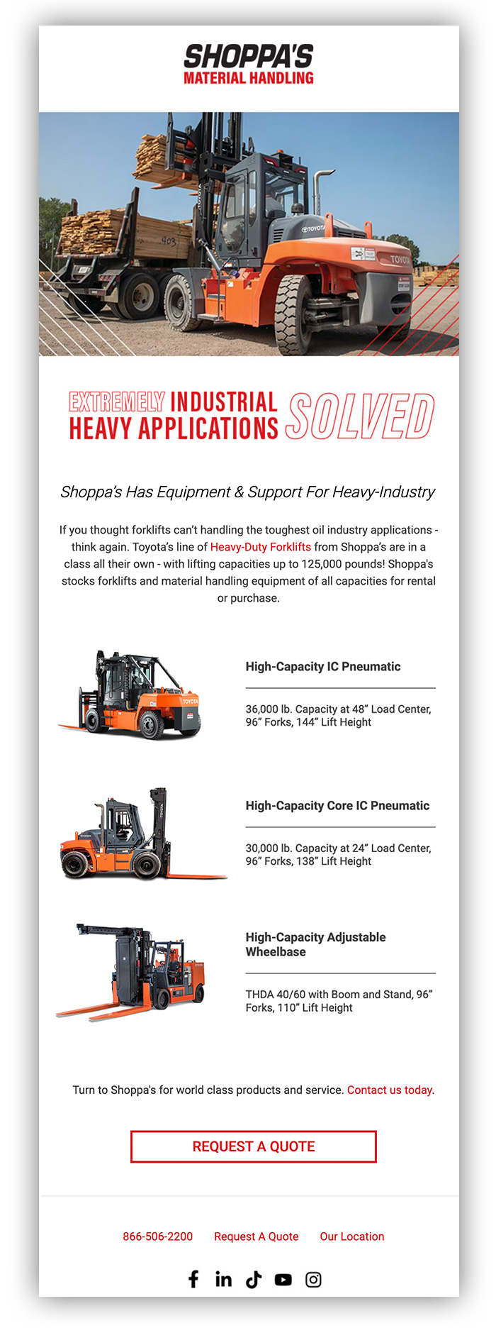 Email marketing of Toyota heavy duty forklifts
